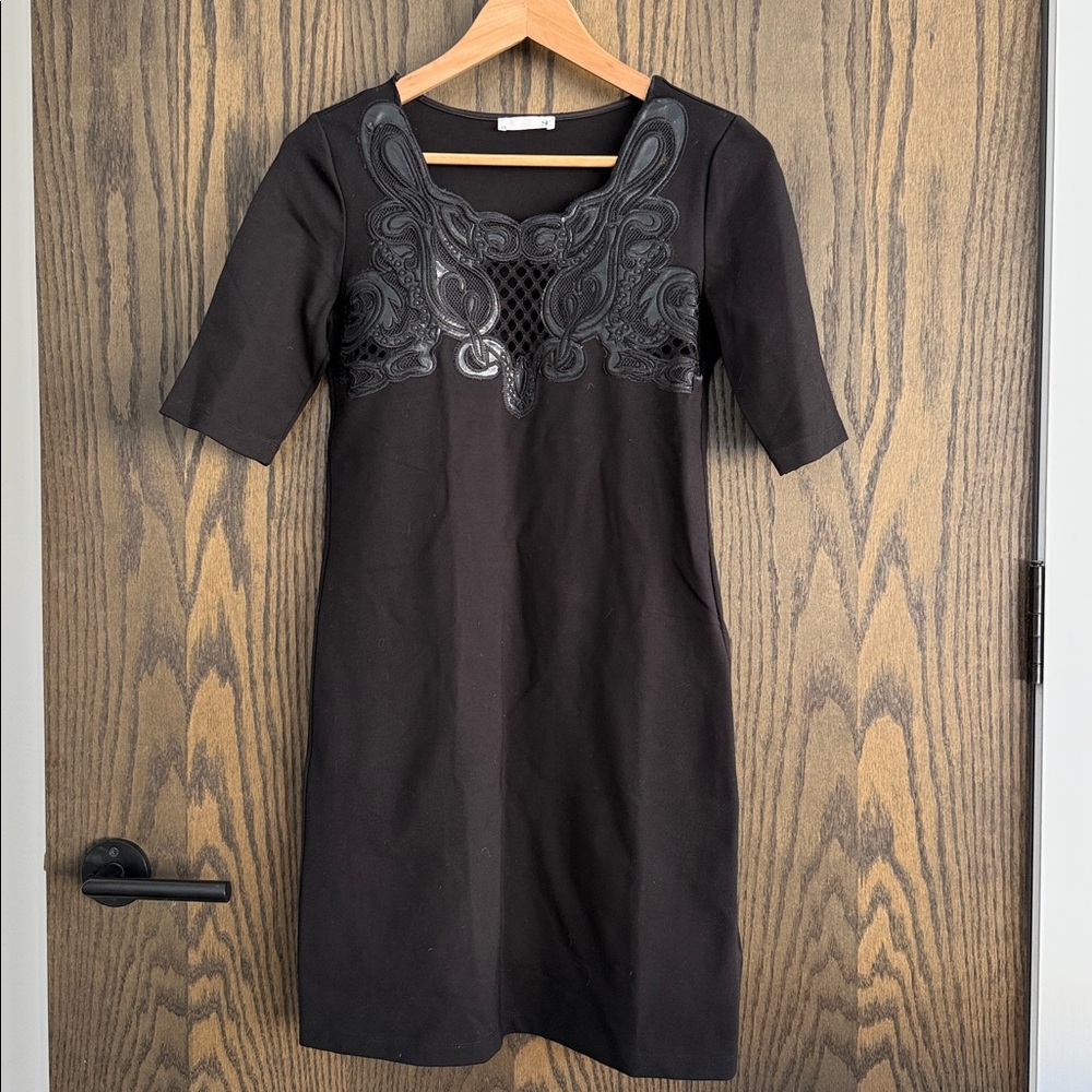 Supertrash • Black Scuba Dress with Leather Cut Out